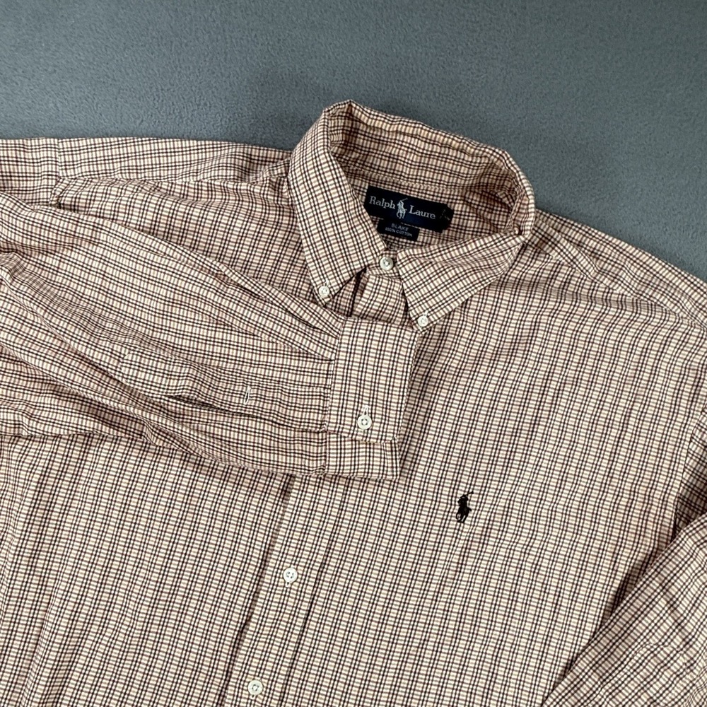 Polo Ralph Lauren Blake Shirt Mens XL Beige Plaid Button Down Long Sleeve 90s